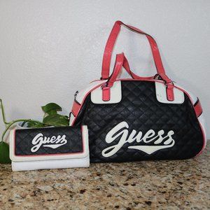 GUESS Satchel and Wallet Pink White and Black